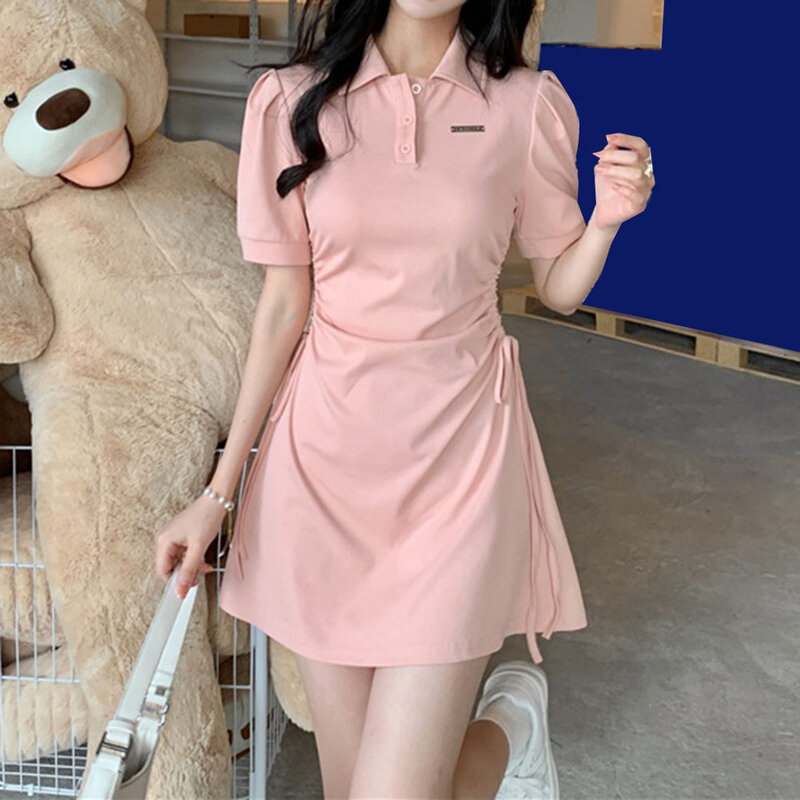 Mini abito di alta qualità abbigliamento donna quotidiano dolce coulisse vita alla moda ragazza coreana manica a sbuffo estate