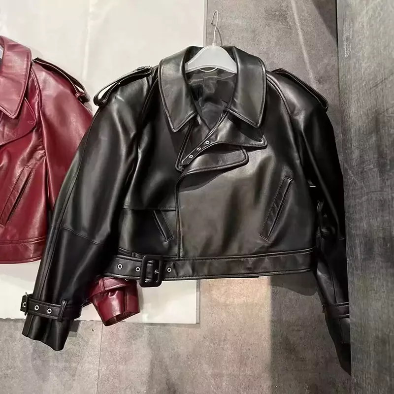 Jaqueta de couro Moto Biker feminina, Lady Fashion Streetwear, casaco de pele de carneiro, outono e inverno, novo, GT5916, 2023