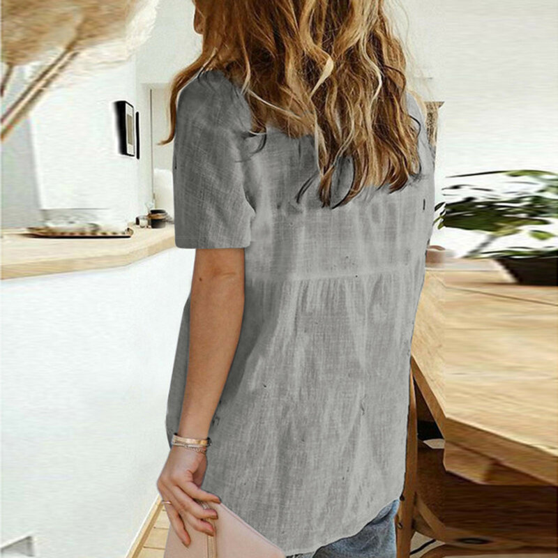 Women Solid Color Casual Loose Shirts Summer Basic Top Blouse Vintage Oversized Loose Fashion Elegant Youth Female Tops