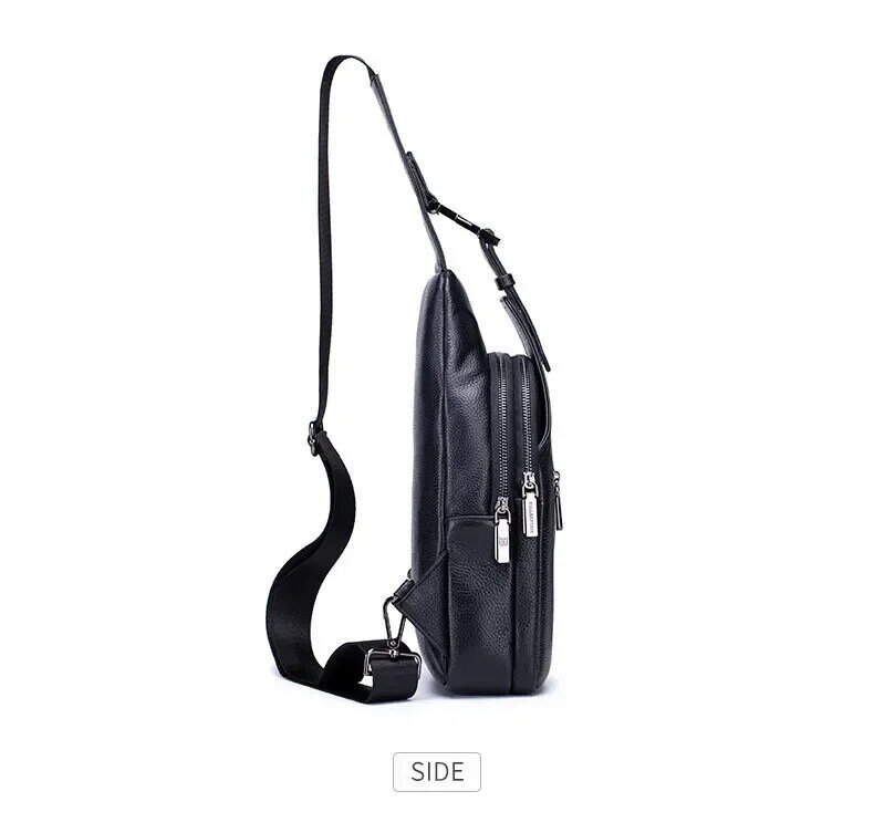 Мужская нагрудная сумка в стиле ретро из натуральной воловьей кожи, мягкие повседневные деловые черные сумочки через плечо с зернистой фактурой