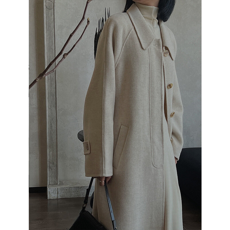Lsac 2022 fw sólida senhora do escritório casual coreano estilo de luxo cashmere das mulheres casacos longos