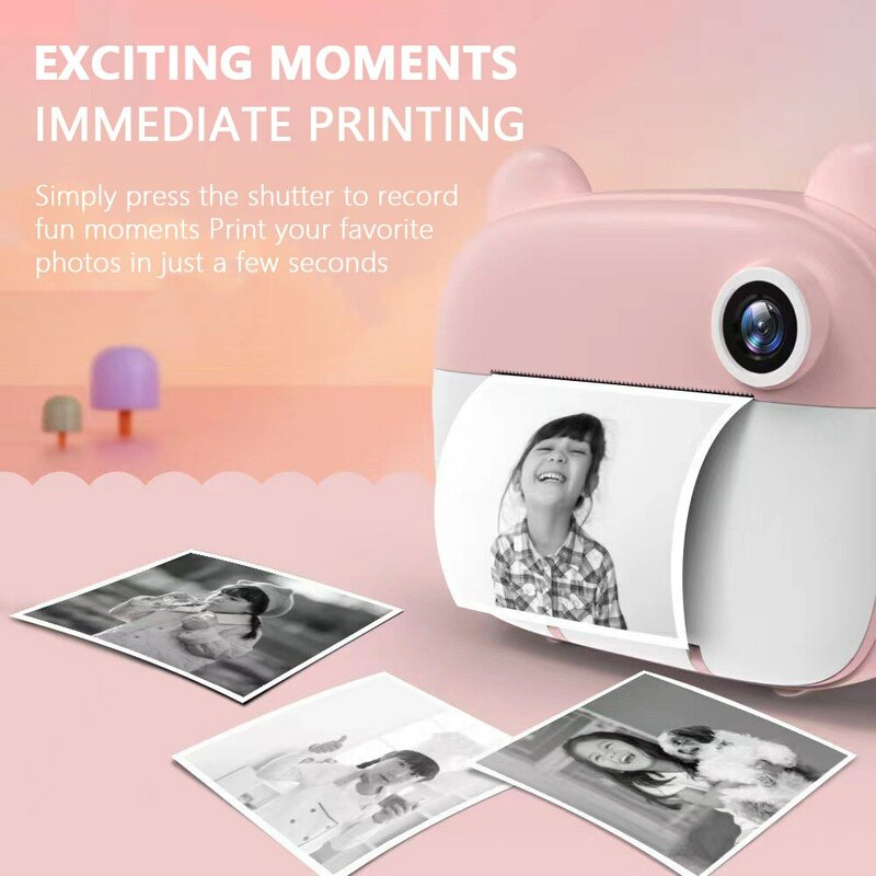 Câmera digital de impressão instantânea para crianças, impressão térmica, impressão fotográfica instantânea, vídeo brinquedos, cartão de memória 32G