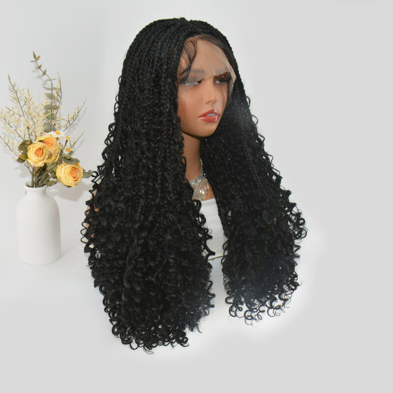 Wig panjang renda penuh kepang sintetis, Wig Afro dreadlock panjang untuk wanita 30 inci HD rambut bayi kualitas tinggi tanpa lem