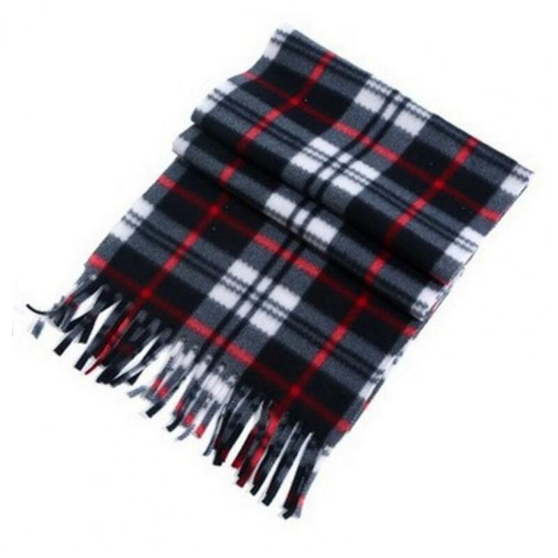 Unisex Plaid Scarf Plaid Print Tassel Winter Scarf for Unisex Thick Warm Double-sided Plush Long Wide Neck Protection for Ladies