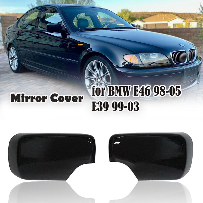 Penutup spion pintu mobil, kualitas tinggi tutup serat karbon hitam untuk BMW E46 E39 4 pintu 325i 330i 525i 530i 540i 1998-2005