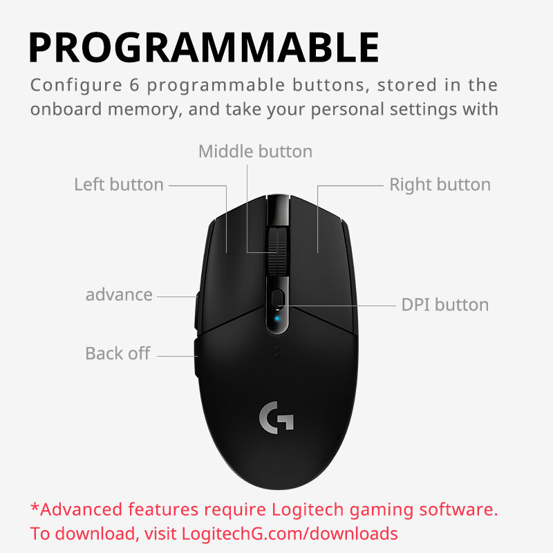 Logitech G304 ماوس لاسلكي للألعاب Esports محيطي قابل للبرمجة سطح مكتب سطح المكتب ، LOL