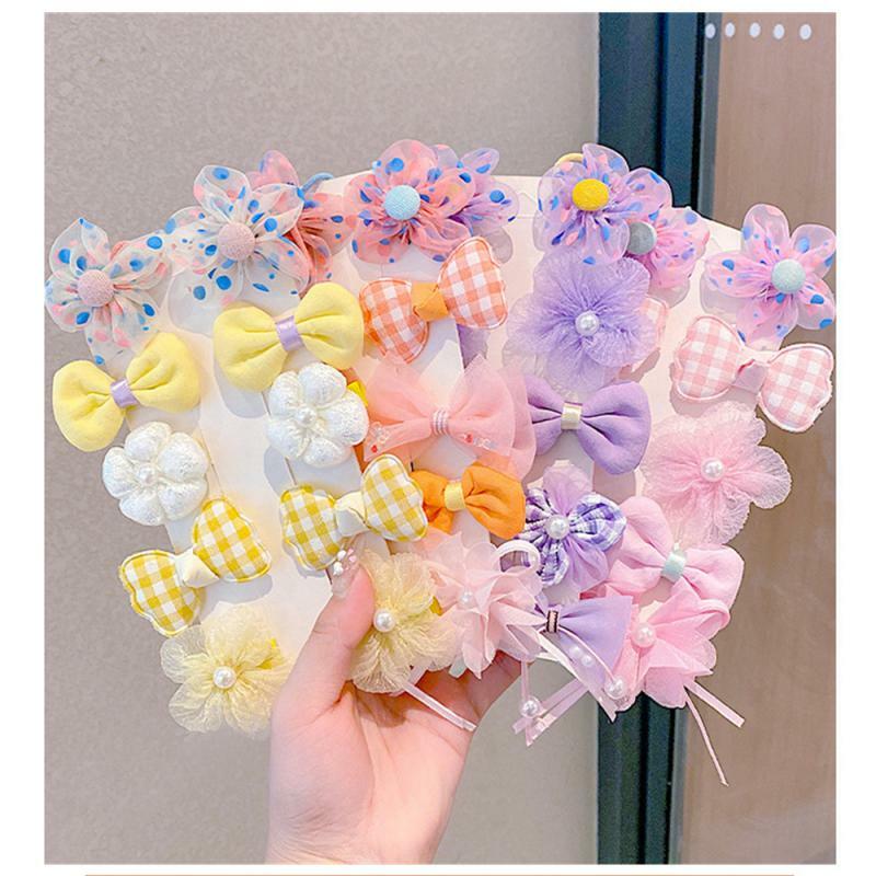 Set New Baby Girl Cute Colors Flower Hair Bands Ponytail Holder Chilren Soft Scrunchies Rubber Bands Kid Hair Accessories