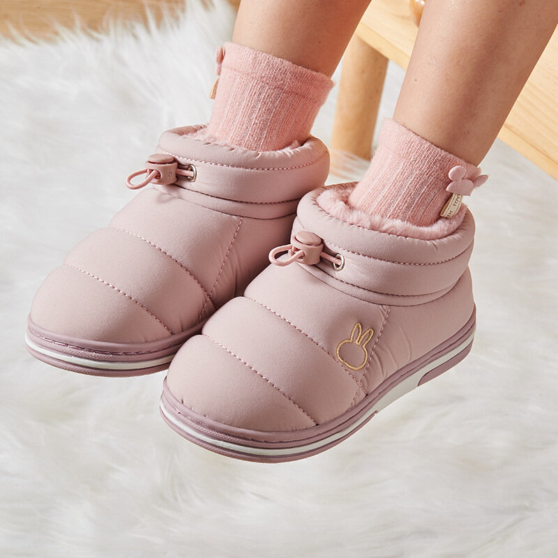 Children Cotton Boots Winter Warm Plush Home Slippers Kids Non-Slip Soft Sole Short Snow Boots for Girls Boys Light Cotton Shoes