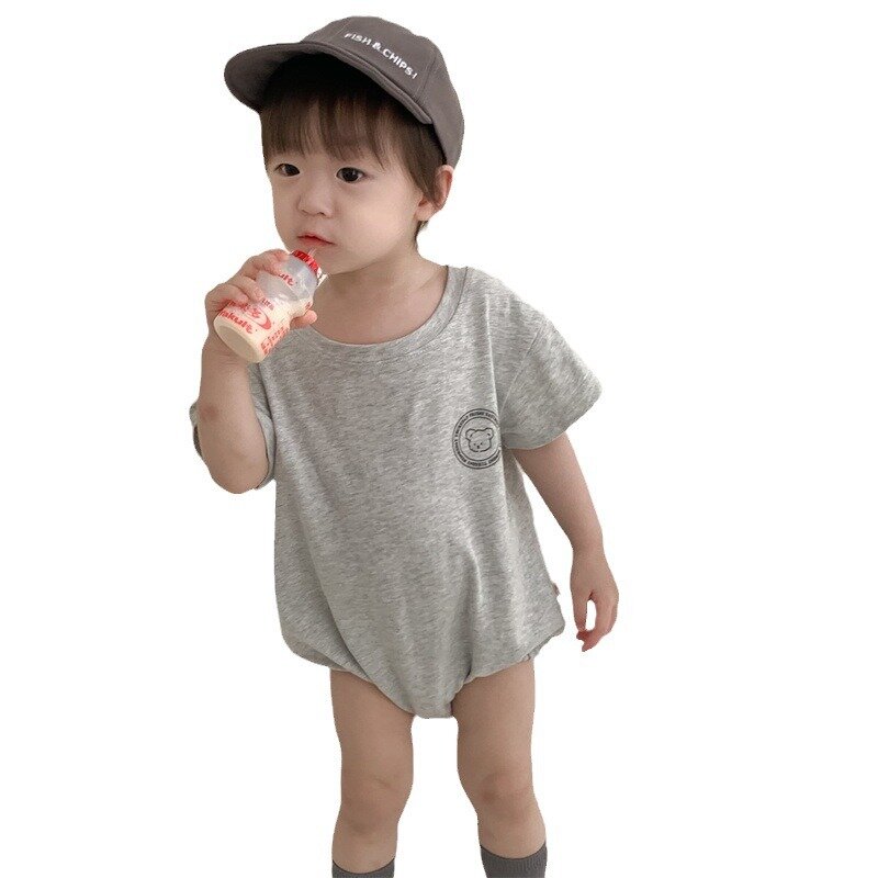 2024 Summer New Baby Cute Cartoon Bear Bodysuit Infant Boy Girl Cotton Short Sleeve Jumpsuit Toddler Casual Thin Clothes 0-24M
