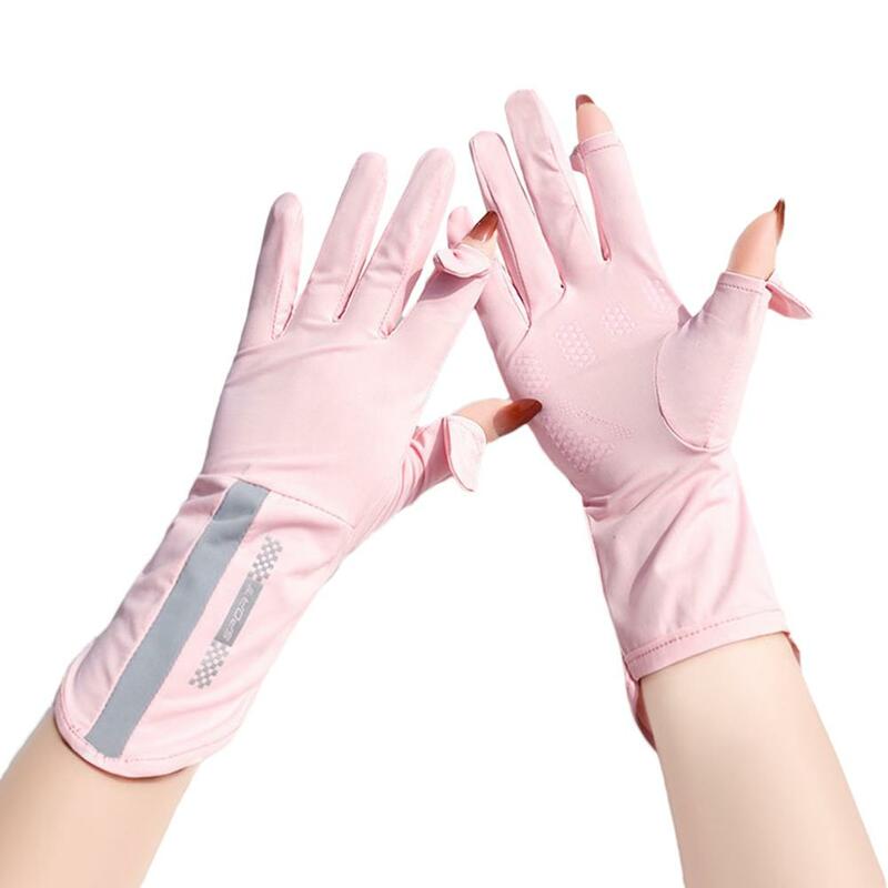 Летние солнцезащитные перчатки, тонкие ледяные шелковые перчатки с защитой от ультрафиолета, дышащие Нескользящие перчатки для вождения, для экрана T7w6