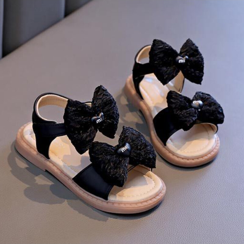 Kids Sandals for Girls Summer New Love Bowtie Princess Causal Dress Flat Sandals Fashion Elegant Children Open-toe Beach Sandals