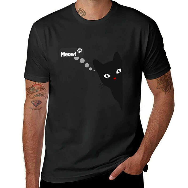 Miau!!!!!!!!!!T-shirt z grafiką szybkoschnący pot ciężki męski t-shirt z grafiką śmieszne