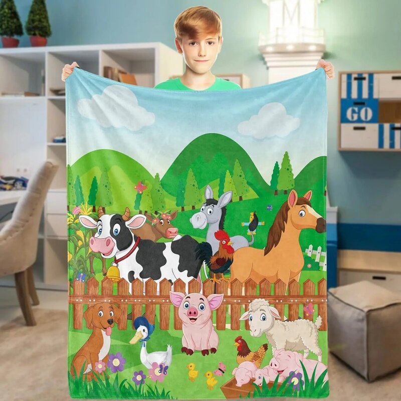 Selimut hewan pertanian selimut hewan peternakan lucu anak-anak lembut dan nyaman selimut pertanian linen selimut flanel halus