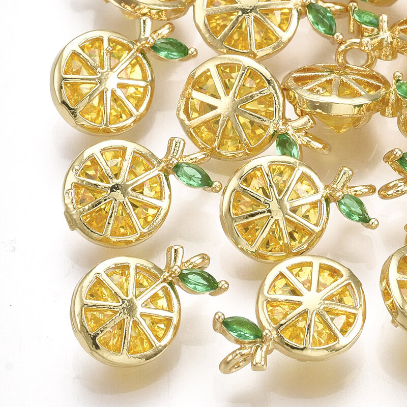 Mini abalorio de limón chapado en oro de 18K para fabricación de joyas, cristal de latón, circonita cúbica, colgante de fruta Cuit, pulsera DIY, 30 piezas