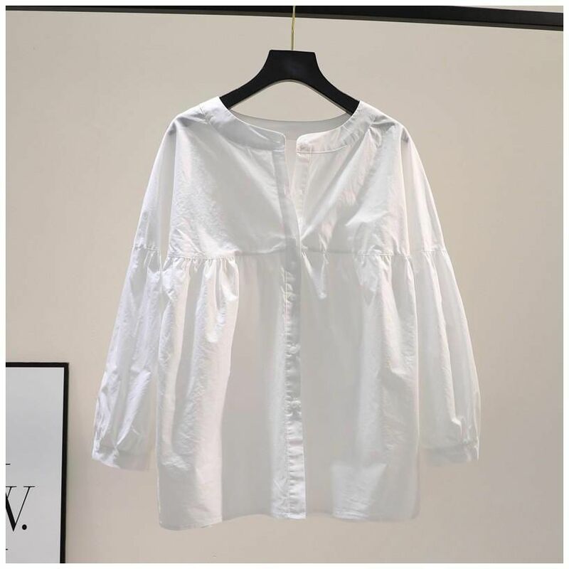 Camisa de algodão puro feminina, versão coreana, versátil, elegante, temperamento, cardigã, top, primavera, verão, novo