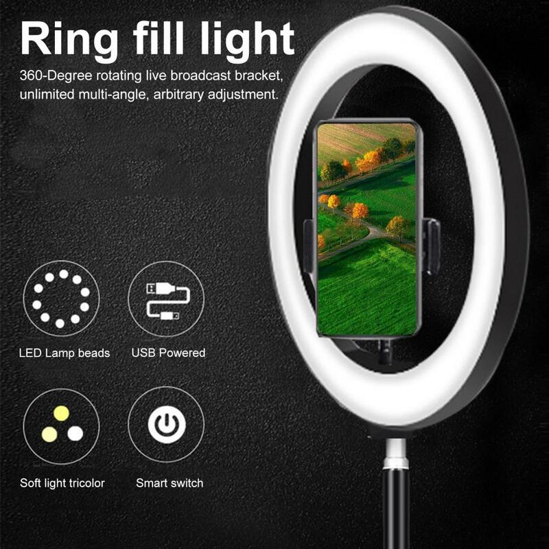 Ajustável 360 graus Rotatable Fill Light, alto brilho, interruptor multifunções, LED Selfie Ring Light para viagens, 6 ", 10", 12"