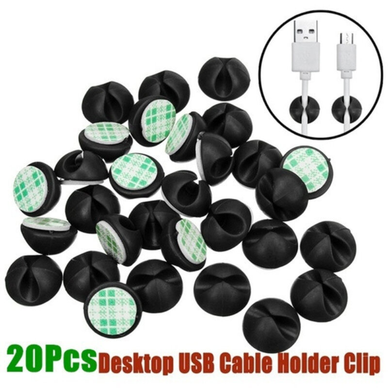 Clips de Cable de 20 piezas, organizador de cables de silicona, almacenamiento de cables de escritorio, soporte de cargador para coche, Cable de tableta de carga USB