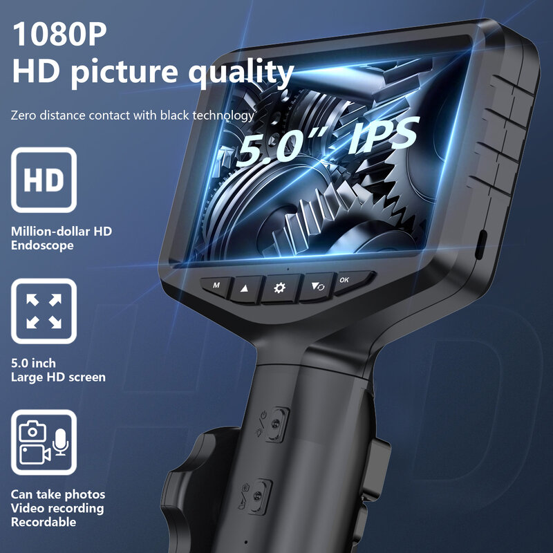 WDLUCKY-endoscopio con pantalla IPS a Color de 5 pulgadas, cámara bidireccional, boroscopio de inspección impermeable, Cable rígido para comprobar el coche