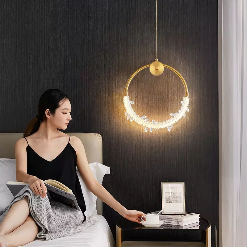 Lampu Postmodern kristal Chandelier mewah lampu ruang tamu lingkaran Nordic Master kamar tidur Internet selebriti Firefly