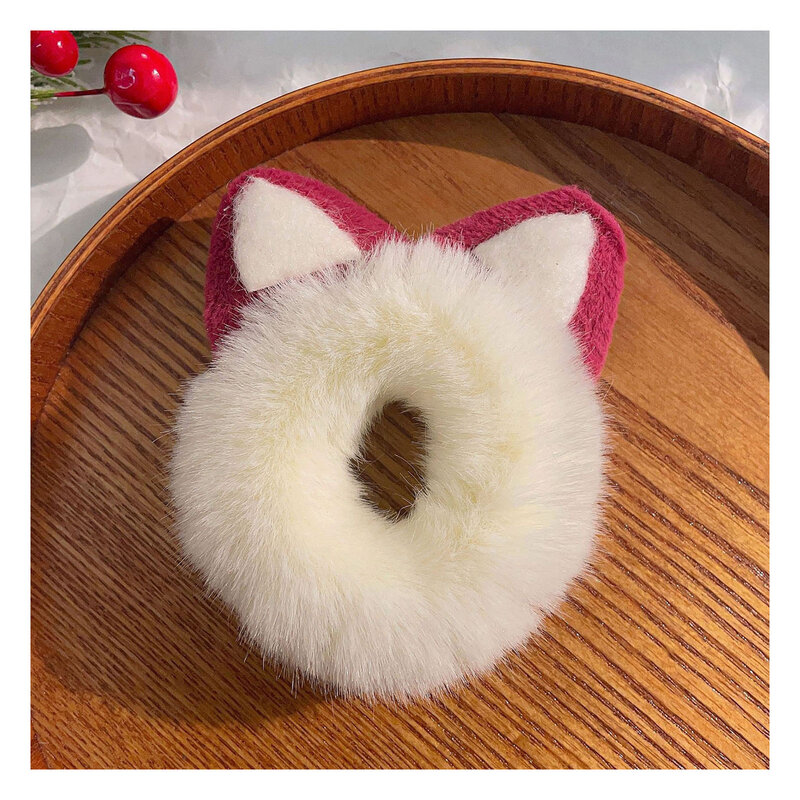 Cute Winter Plush Hair Tie Christmas Furry Wristband Ropes Hair Band for Christmas New Years Supplies