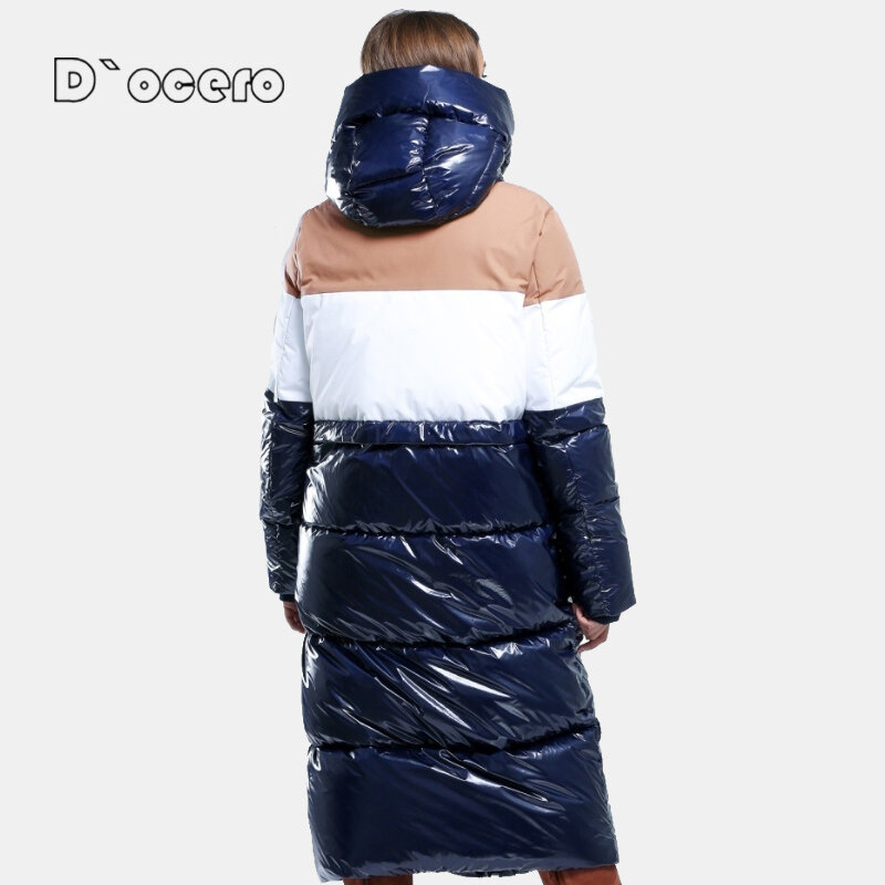 DOCERO 2022 Women's Winter Down Jacket Patchwork Long Women Padded Quilted Parka Thickened Warm Female Coat Cotton Outerwear