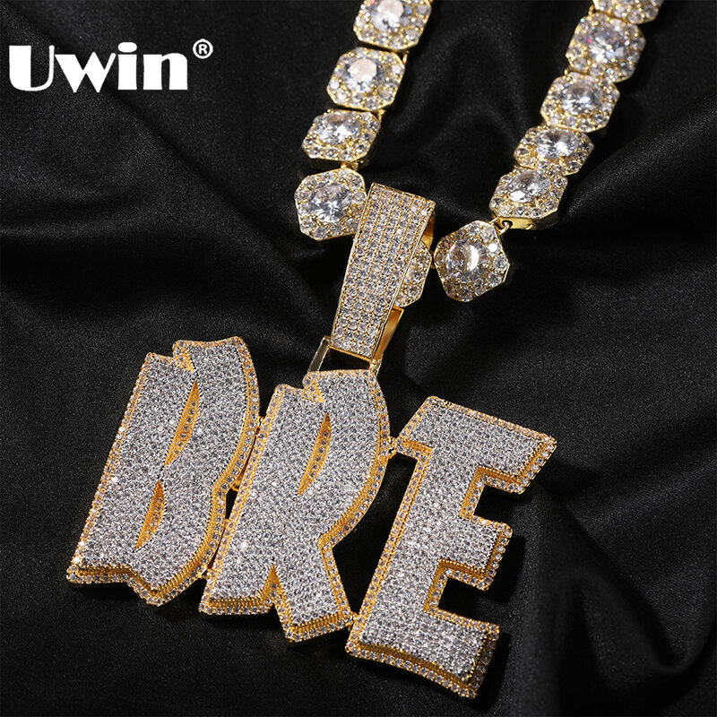 UWIN Two Tone Customized Name Pendant for Women Iced Out CZ Pave Setting Personalized Letter Pendant Necklace Fashion Jewelry