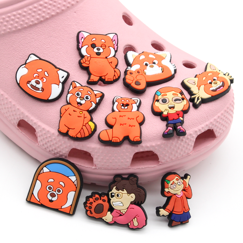 Disney 1pcs Turning Red bear PVC shoes charms cute Cartoon DIY Sandals Accessories for clogs Decorations boy Girl kid Party gift