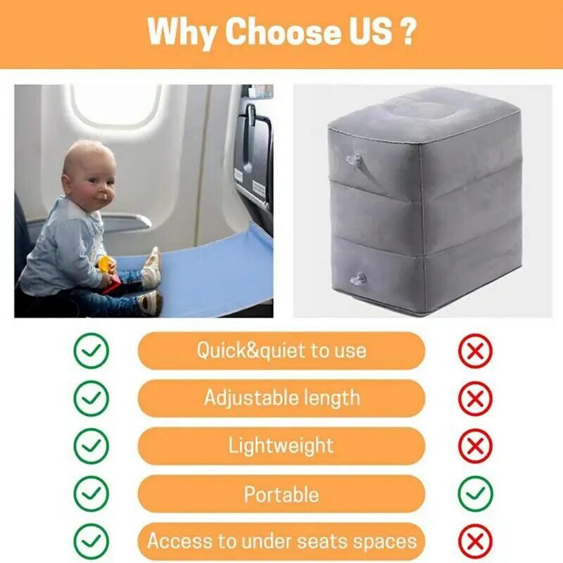 Reposapiés de viaje para cama de avión para niños, compacto y portátil extensor de asiento de avión, esenciales de viaje para bebés