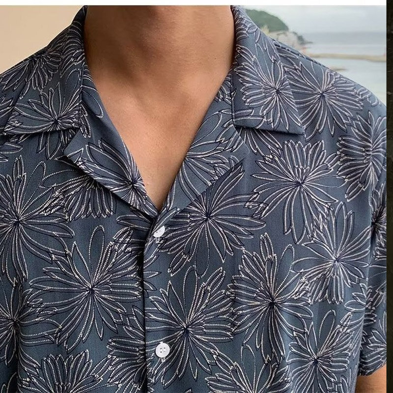 Summer New Turn-down Collar Fashion Short Sleeve Shirt High Street Casual Loose Button Cardigan Printing Y2K All-match Tops