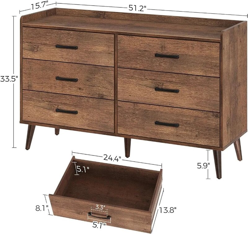 Rolanstar Drawer Dresser Quick Install, 6 Wooden Drawers Storage Dresser with Set of 4 Foldable Drawer Dividers