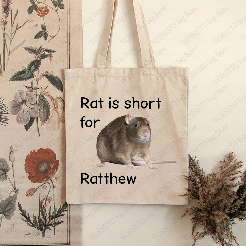 Rat Is Short for Ratthew Meme Pattern Tote Bag Funny Ironic Joke Canvas Shoulder Bag Women's Reusable Shopping Bag Best Gift