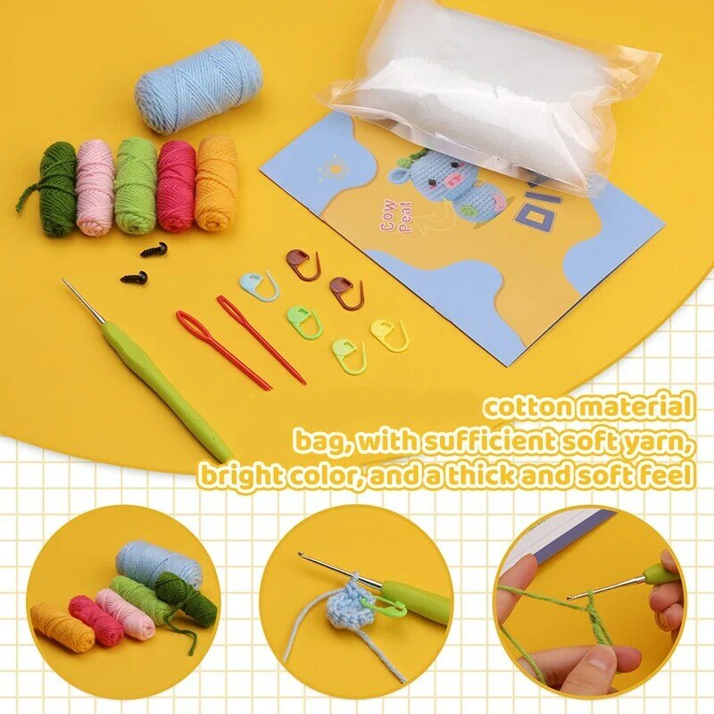 Kit completo de crochê para iniciantes, DIY, animais Porker, fios tecidos à mão, adultos e crianças