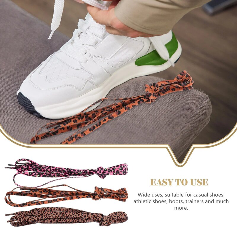 Cordones con textura para zapatillas de deporte, cordones elásticos para zapatos, Leopardo de poliéster, 3 pares