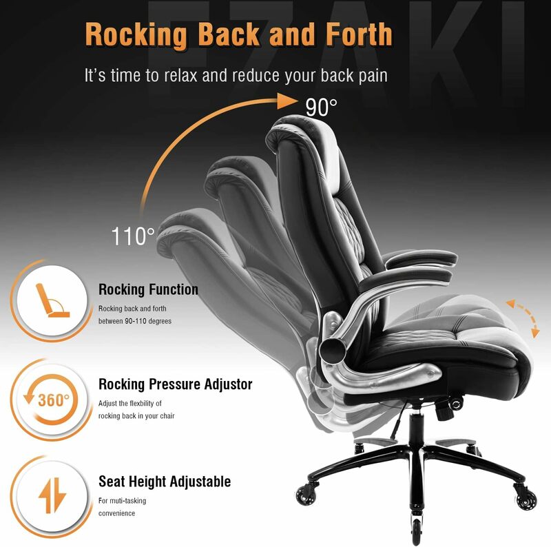 High Back Office Chair- Flip Arms Adjustable Built-in Lumbar Support, Executive Computer Desk Chair Work Chairs