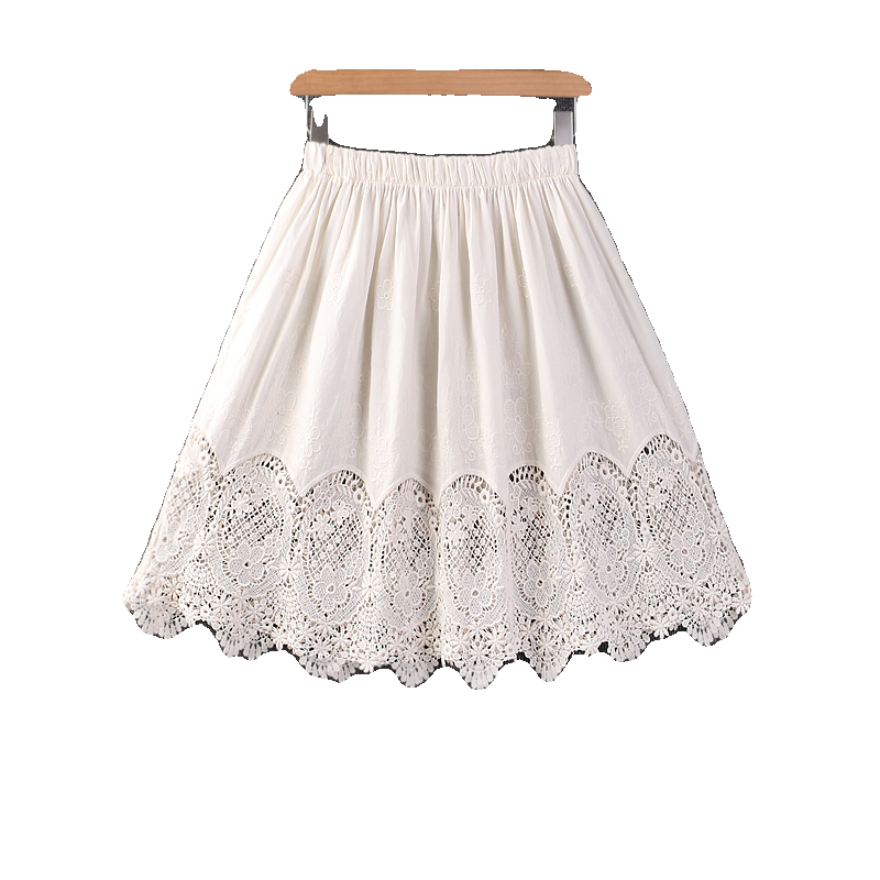 Summer Sweet Solid Hollow Out Embroidered Skirt Women Elastic Waist Casual Skirts z3921