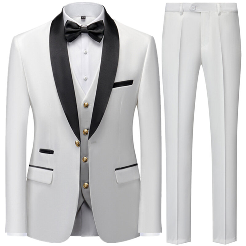 Suit Coat Pants Vest 3 Pcs Set / 2023 Fashion Men's Casual Boutique Business Wedding Groom Dress Blazers Jacket Trousers