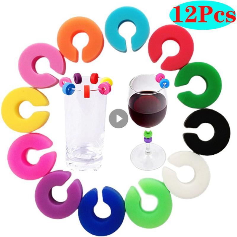 12Pcs Silicone Red Wine Glass Identification Marker Charm Shot Glass Cup Labels Tag Signs Party Food Drinks Bar Accessories Tool