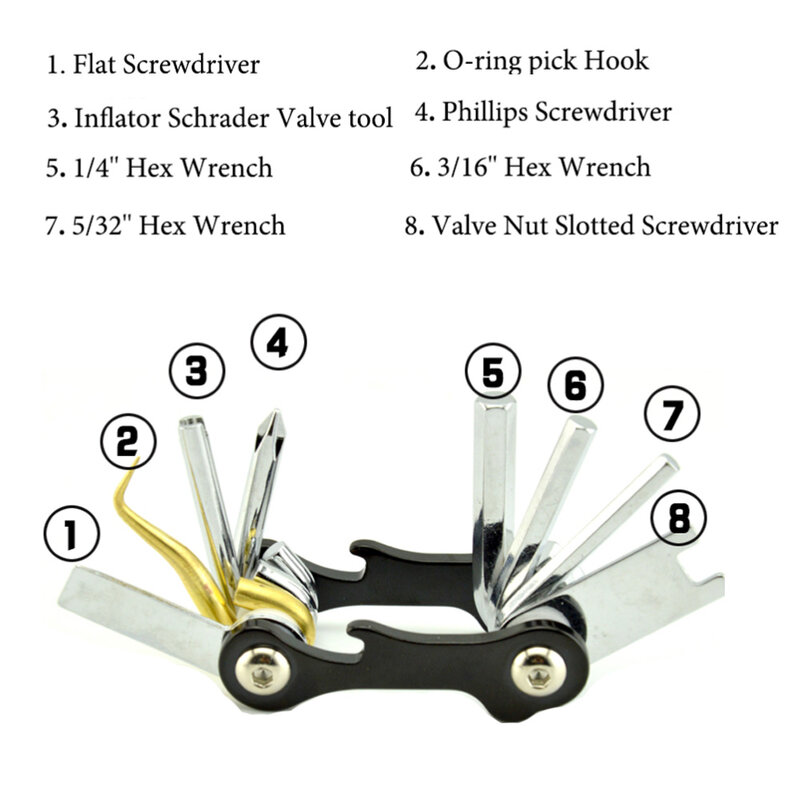 8 In 1 Aanpassen Duiken Duiker Multi Tool Wrench Schroevendraaier Regulators Duiken O-Ring Pick