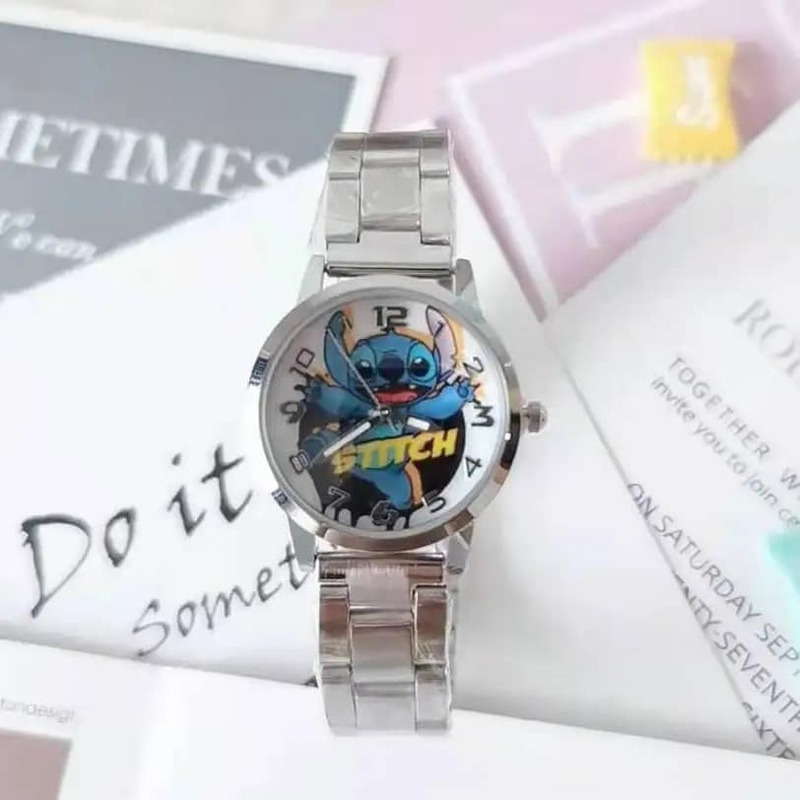 ใหม่ Disney Stitch เด็กนาฬิกาสแตนเลสสายรัดเหล็กกันน้ำนักเรียนหญิงการ์ตูนกันน้ำนาฬิกาควอตซ์นาฬิกาเด็กของขวัญ