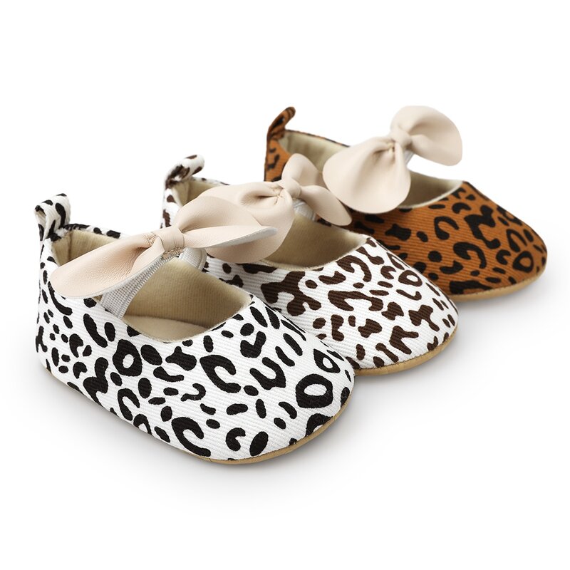 Neonate Mary Jane Flats scarpe eleganti da principessa con fiocco antiscivolo scarpe da culla leopardate per neonati