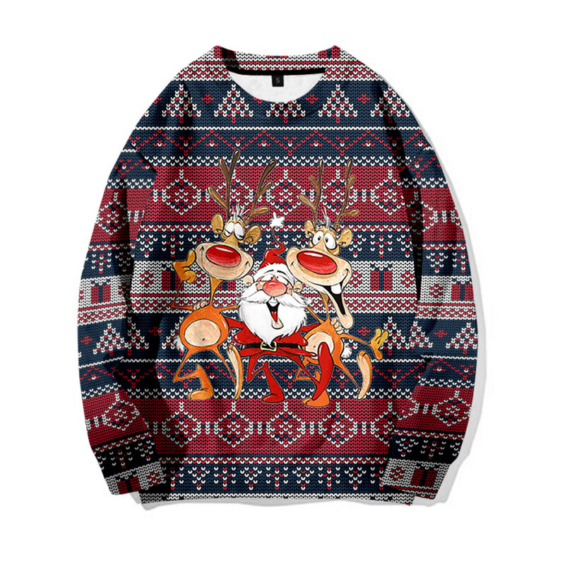 Men Christmas Sweater Pullover Snowflakes Santa Claus Ugly Christmas Sweaters Jumpers Tops Holiday Party Xmas Sweatshirt