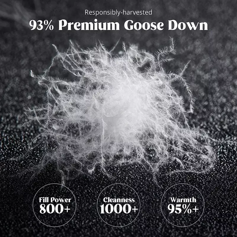 Puredown®Couette en duvet d'oie King Size, 800 puissance de remplissage, 100% coton, insertion de duvet respirante pour l'hiver, 700 fils au pouce libre, Rapper