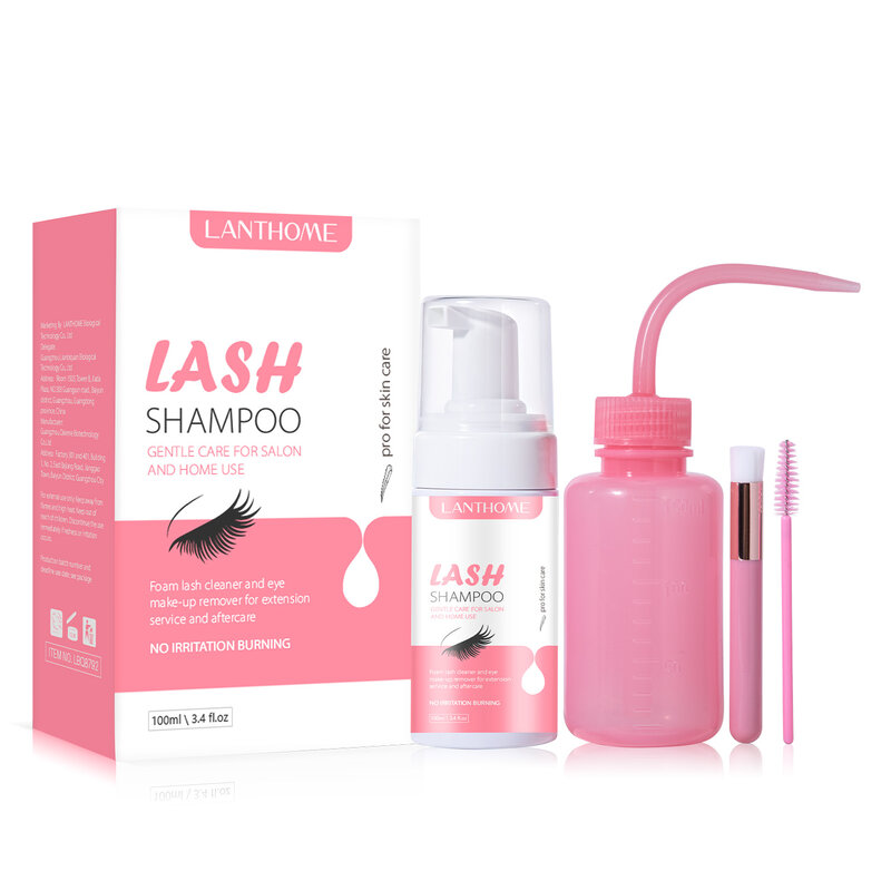 Lanthome Eyelash Extension Shampoo Set, Espuma de remoção de cola de maquiagem, limpeza profunda, barbeiro para mulheres, salão profissional, uso doméstico, 100ml