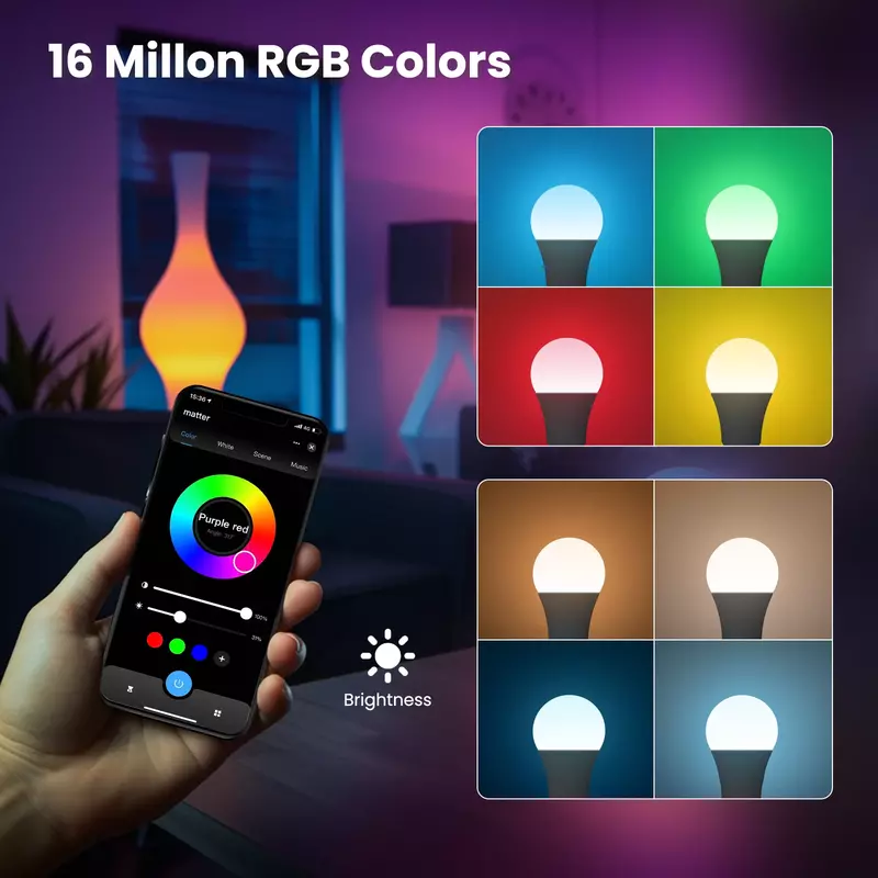 MOES Tuya materia WiFi inteligentna żarówka ściemnialna lampa Led 16 milionów kolory RGB E27 lampa świeca sterowanie głosowe Alexa Google Home