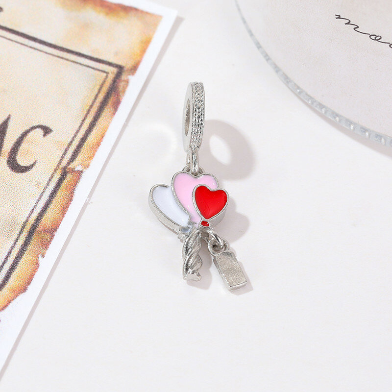 1Pcs New Cute Heart Balloon Pendant Suitable for Charm Bracelet Necklace Accessory Women DIY Jewelry Making Gifts ﻿