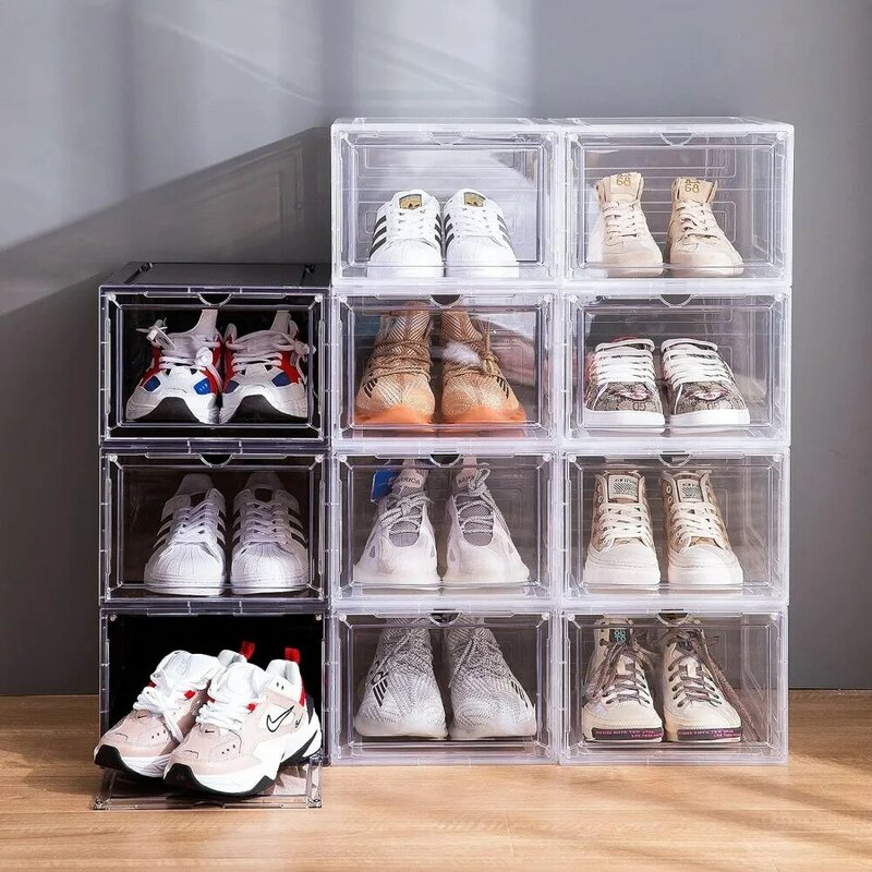صندوق أحذية شفاف بباب شفاف ، مجموعة من 8 ، صندوق أحذية بلاستيكي قابل للتكديس