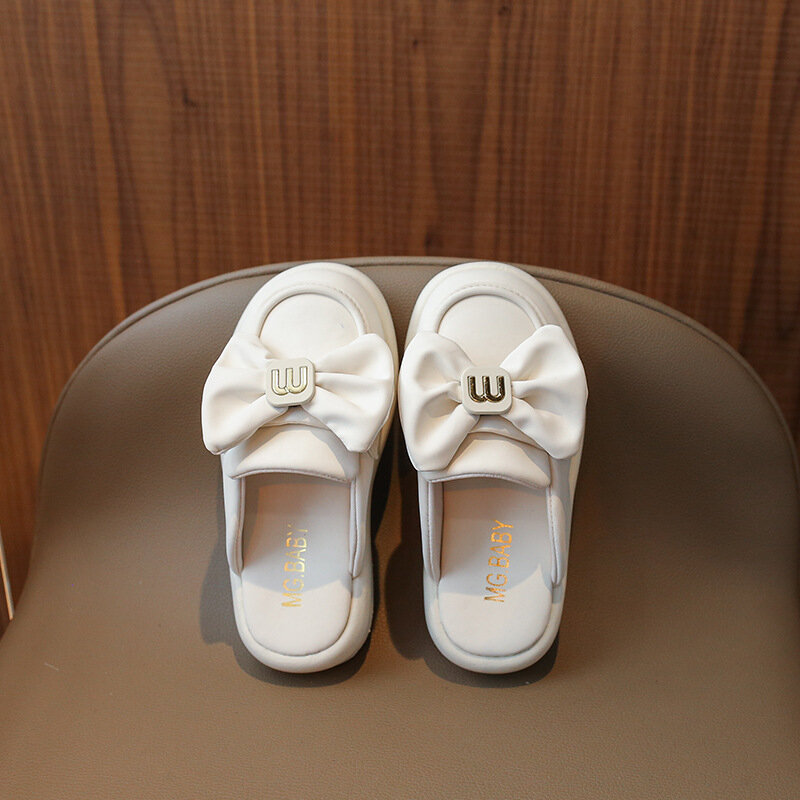 Zapatillas de princesa para niñas, zapatos cómodos de estilo coreano con lazo emparejados con vestido de cuero, a la moda, novedad de verano, 2024