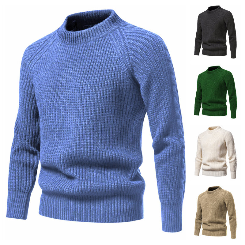 Suéter Vintage americano para hombre, suéter de punto de Color sólido, talla europea