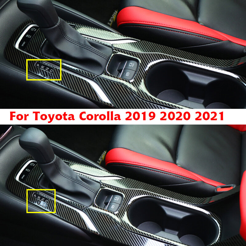 5 Pcs สแตนเลสเหล็กคาร์บอนไฟเบอร์เกียร์ Shift Panel ที่ใส่ถ้วยน้ำสำหรับ Toyota Corolla 20192020อุปกรณ์ตกแต่งภายใน