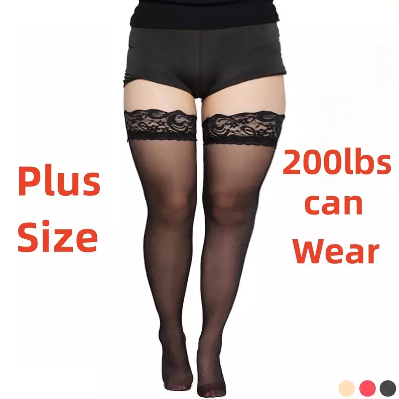 Medias de rejilla de talla grande para mujer, calcetín largo de encaje, medias hasta el muslo, Sexy, negro y blanco, XXXXL